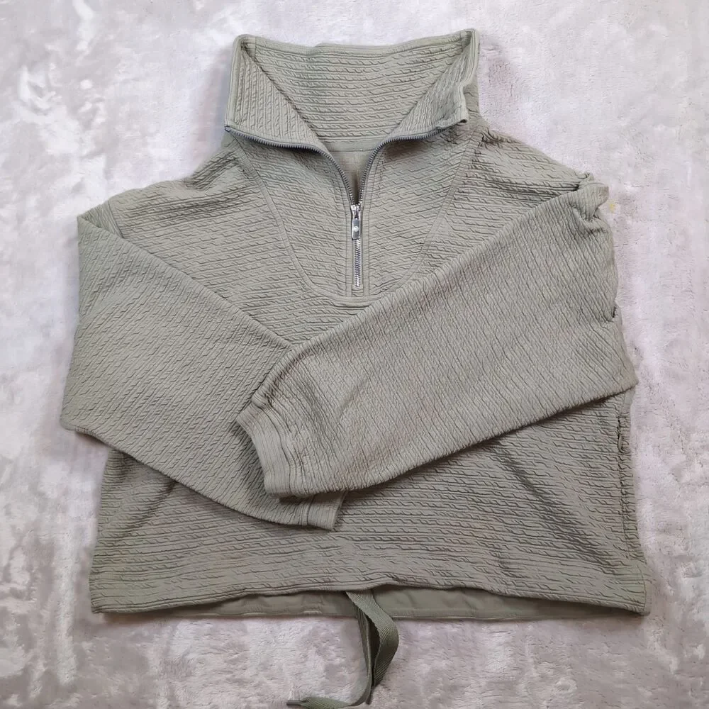 Lululemon‎ Textured Half Zip Pullover Womens Small / XS Green Cinch Hem Cropped